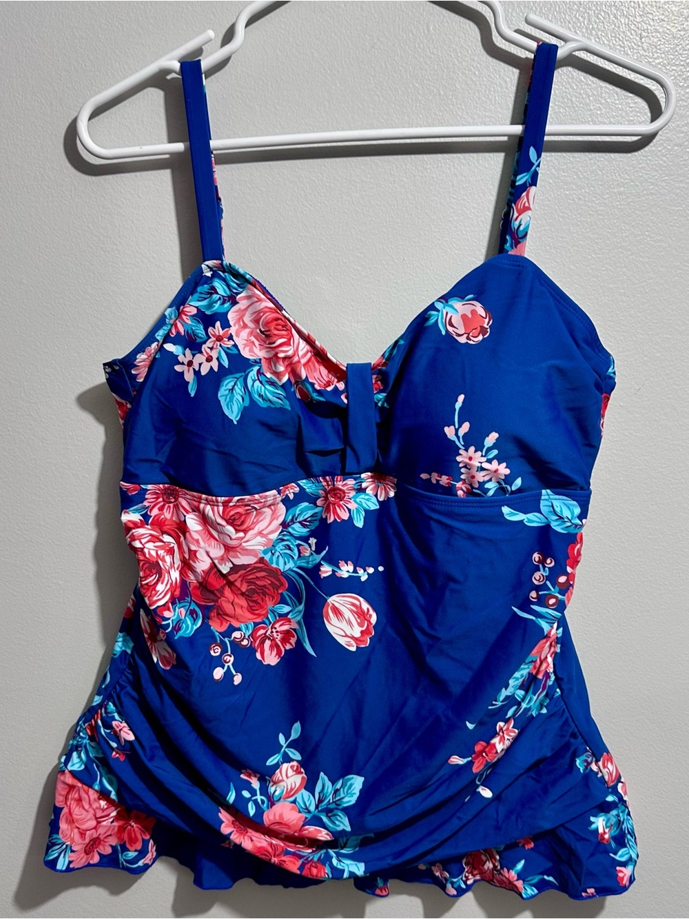 Hilor Royal Blue Floral Women's Swim Tankini Top Size 16 (1303)